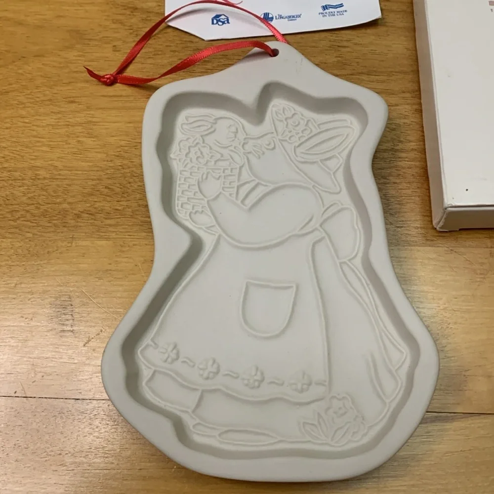 Longaberger Pottery 1994 Bunny Series Cookie Mold Mama & Baby Bunny VGUC Vintage